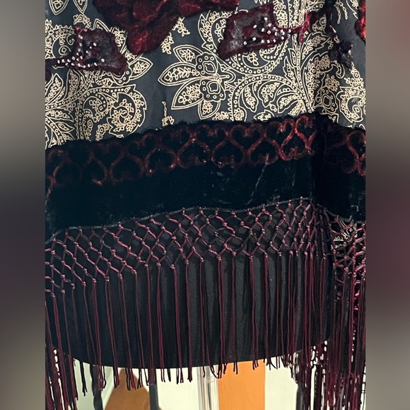 MONACO BURNOUT Velvet Paisley Fringe Poncho, Silk RAYON BLEND: - Picture 7 of 11